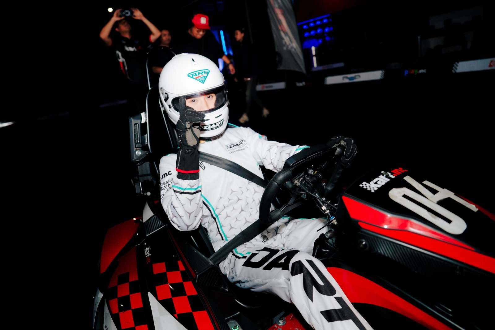 Faith in the DART race suit and helmet, in the kart before Kart.inc Pro League Season 2 Round 1